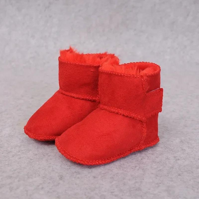 HoneyCherry Winter Baby Sheepskin Fur Snow Boots Baby Soft Soled Warm Toddler Boots 21 красный