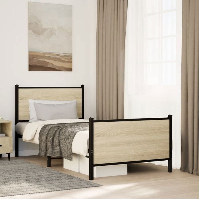 VidaXL Metal Bed Frame with Headboard and Footboard 75x190 Cm, Single Bed, Bedroom Furniture, Guest Bed, 4007724