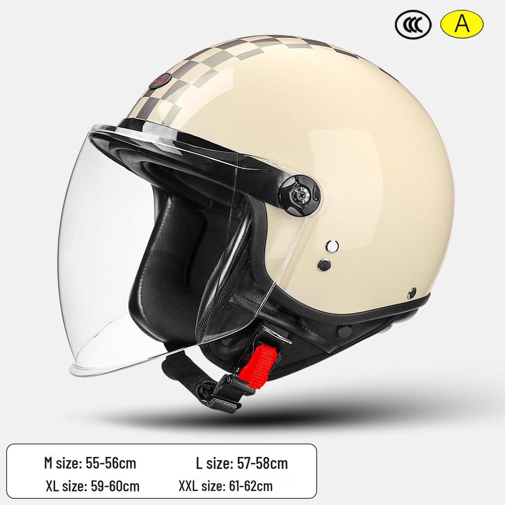 3C Certified Retro Motorcycle Half Helmet, Unisex Leather 3/4 Helmet, All-Season Warm Safety for Motorbikes & Electric Vehicles.