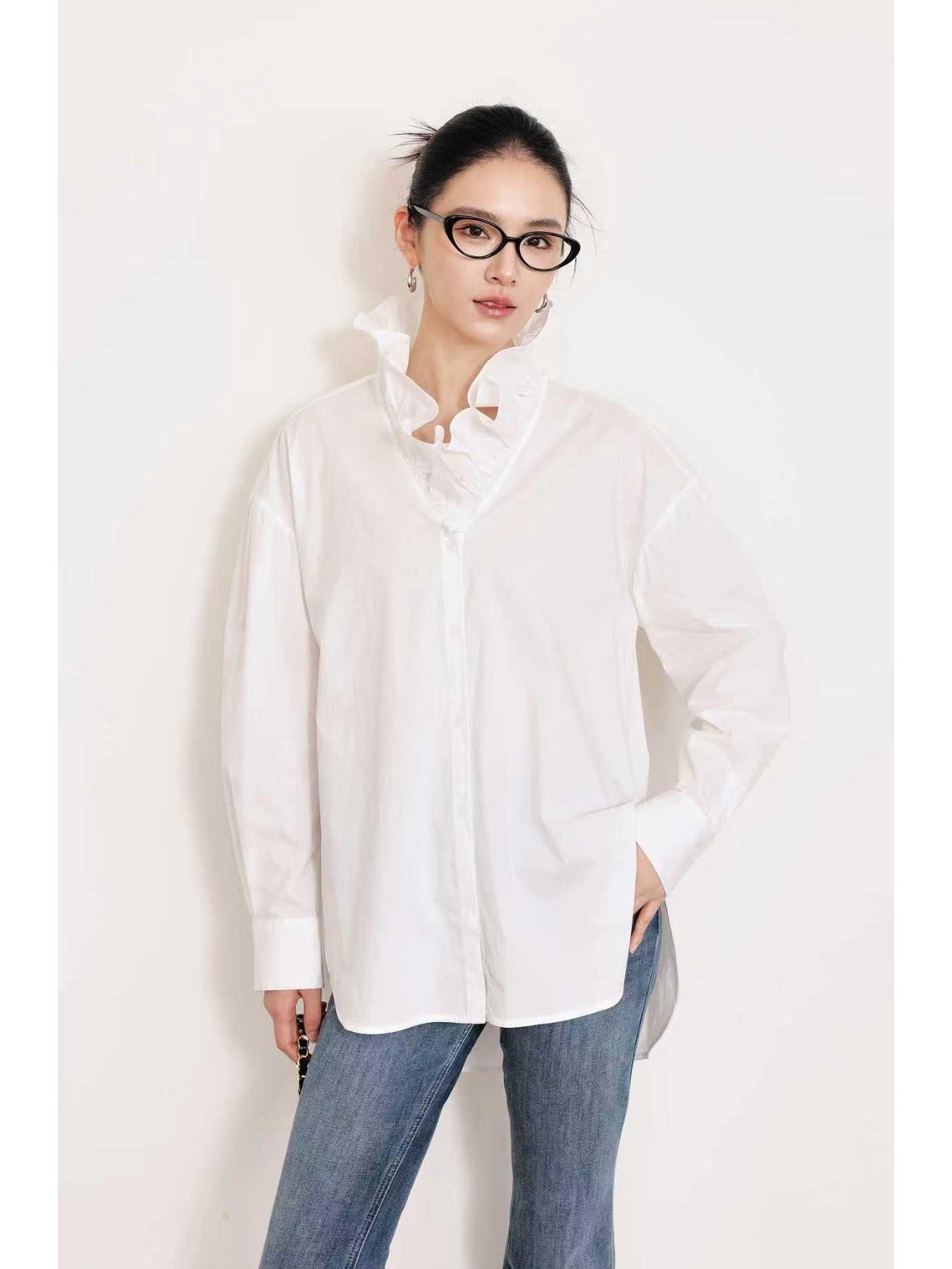 

Nanyou 2026 French Ruffle Collar White Shirt for Women – Loose, Slimming, High-End Design Large білий