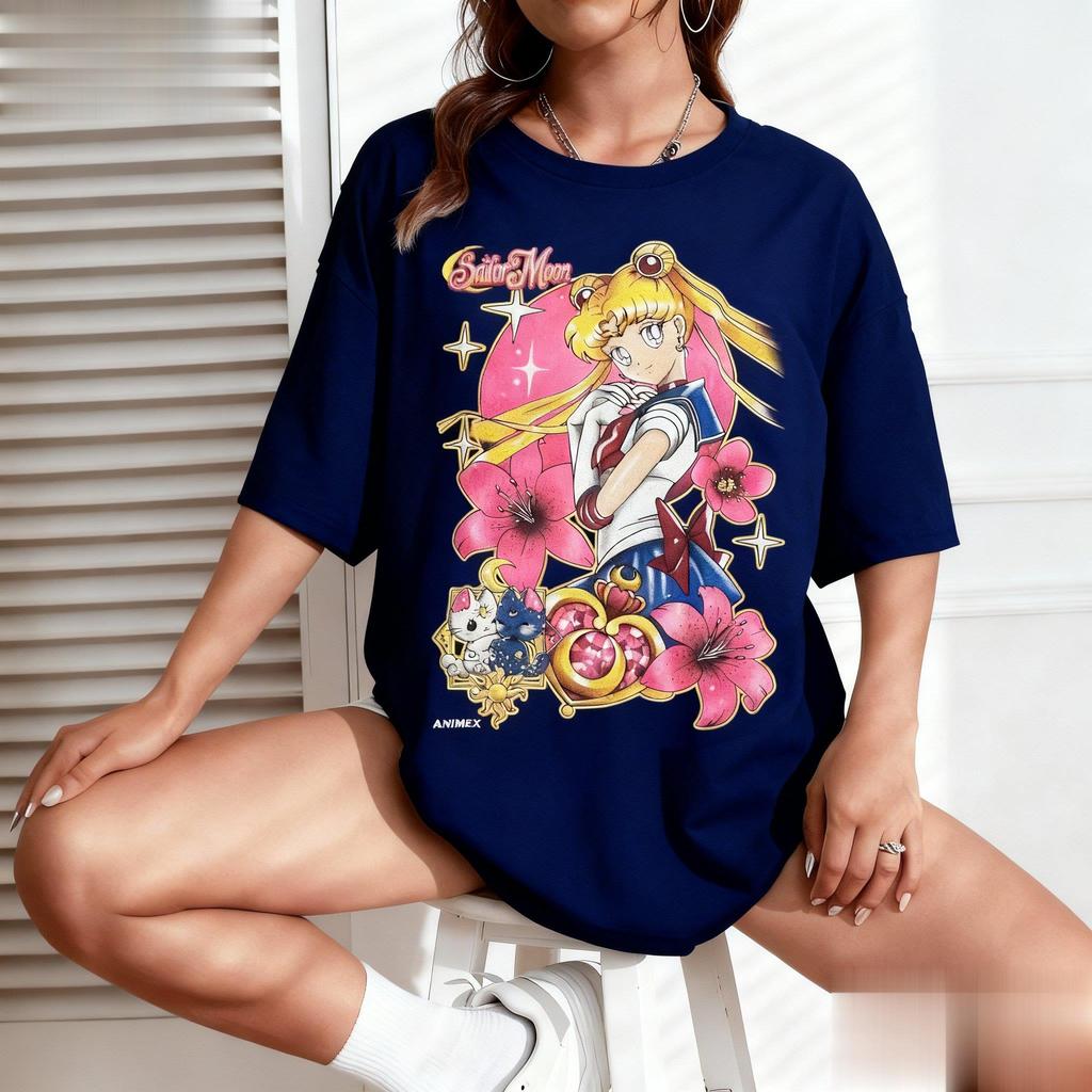 New Summer Trendy Sailor Moon Anime Graphic Tshirt Women Unisex Oversized Casual Top Streetwear Loose Short Sleeves Tee
