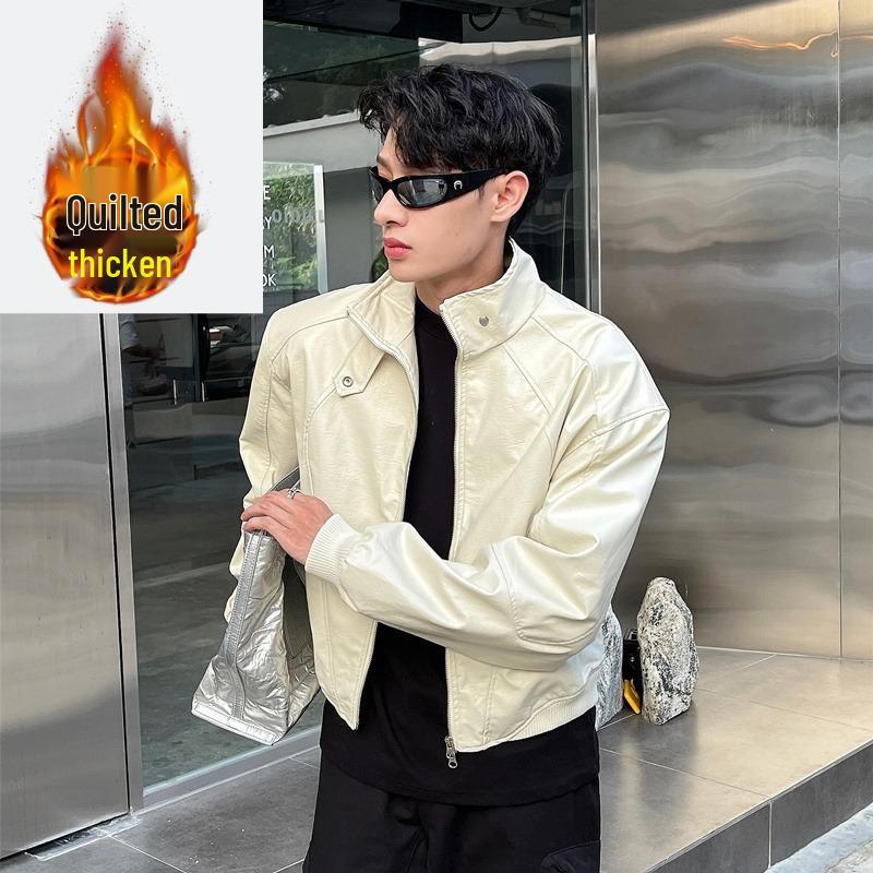 

Men s PU Leather Padded Shoulder Jacket - Early Autumn 2025, Korean Style, Versatile, Casual, Loose Fit Outerwear M