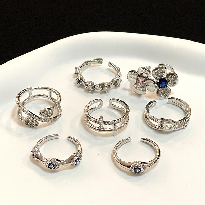 Flower Dopamine Colored Zir*****Pen Ring Stacked High Sense Niche Cold Wind Personality Ring Woman