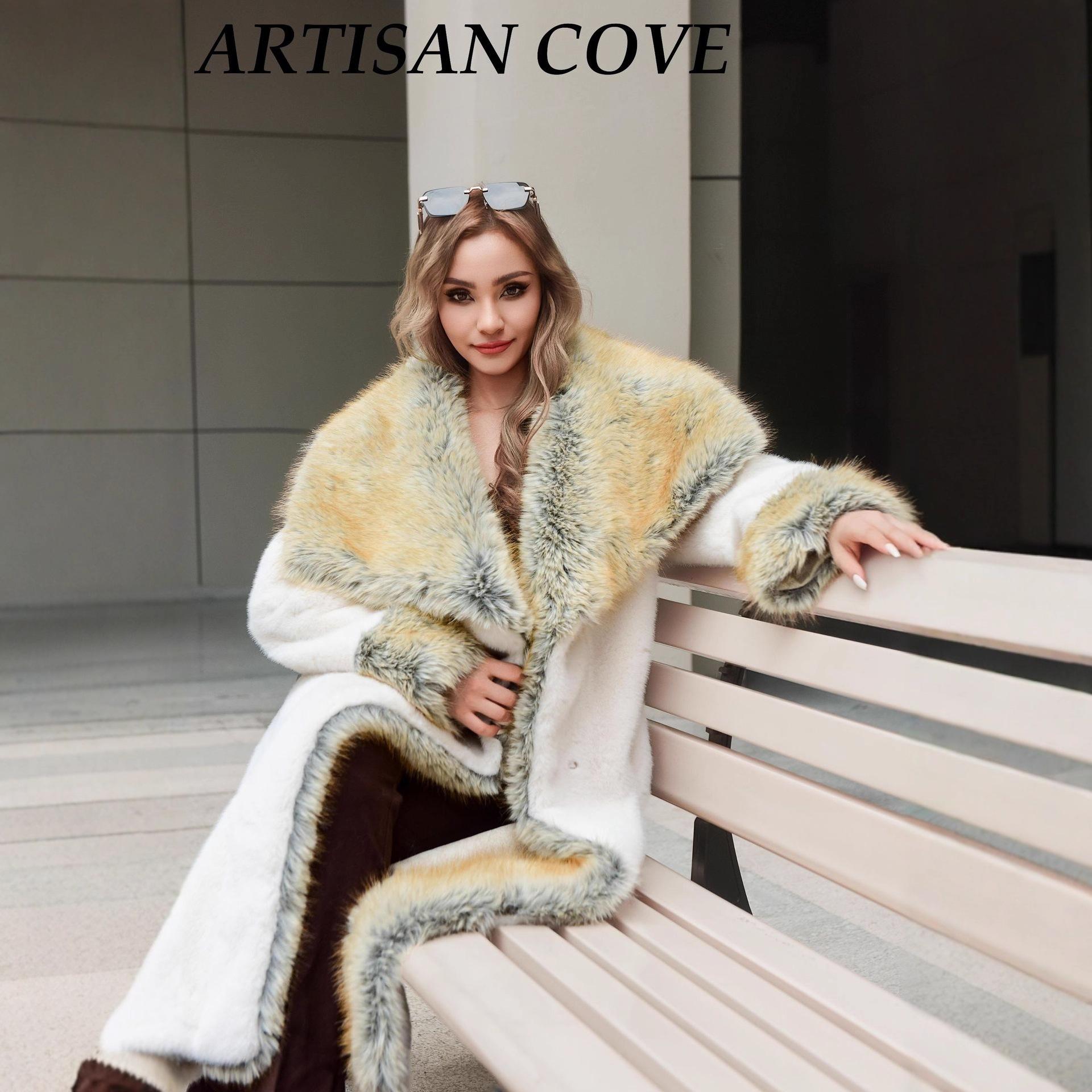 

Зима 2025 Новинка Пальто из искусственной норки с воротником из искусственного лисьего меха one size fits all слоновая кость