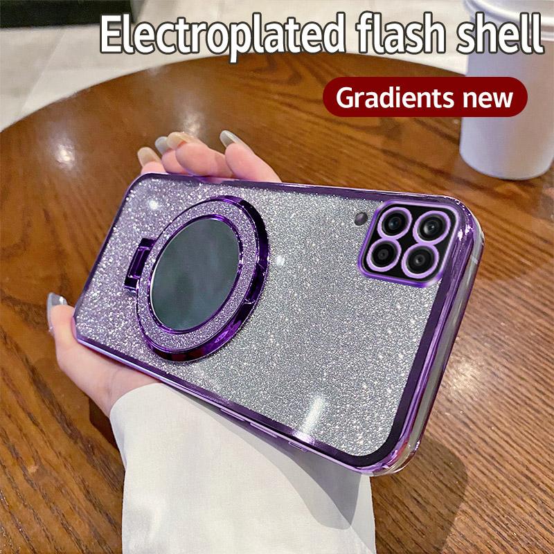 

For Samsung Galaxy F12 F22 F42 Luxury Mirror Plating Shockproof Magnetic Bracket Case For Samsung F42 Silicone Soft Bumper Cover Galaxy F42 5G фиолетовый