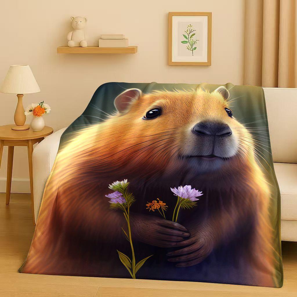 Kawaii Capybara Cartoon Flannel Blanket,Ultra Soft Warm Plush Throw for Home Bedroom Bed Sofa Cover Office Travel Camping Gift
