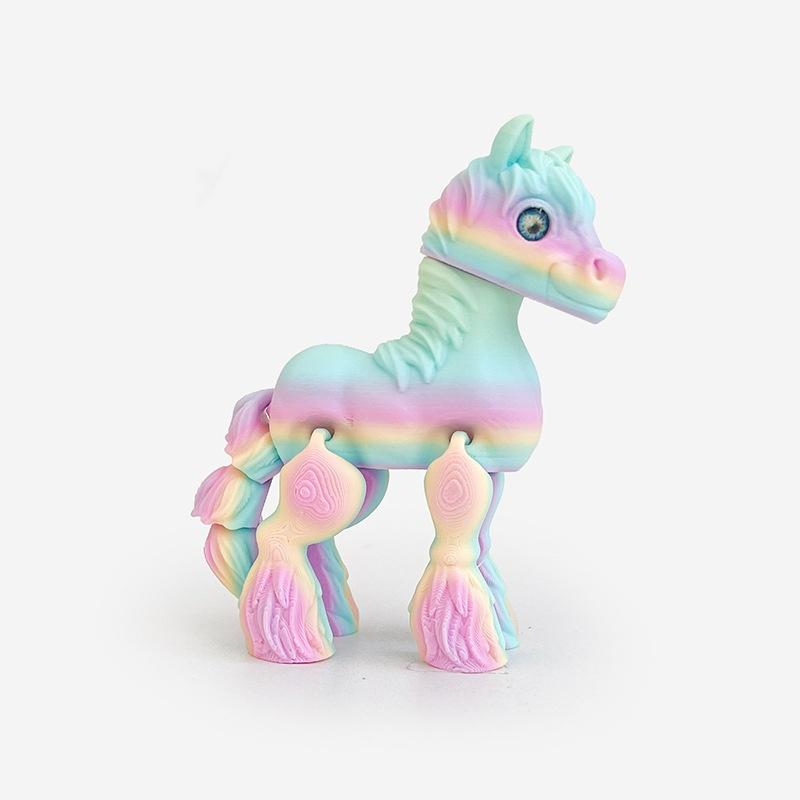 3D-gedrucktes Spielzeug Regenbogenpferd Simulierte Statue Niedliches Sternzeichenpferd Gelenkschwanz Bewegliche Figur Bürodekoration Neujahrsgeschenk