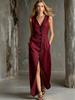 European and American new linen black edge contrasting color temperament single-breasted split-ended sleeveless holiday dress