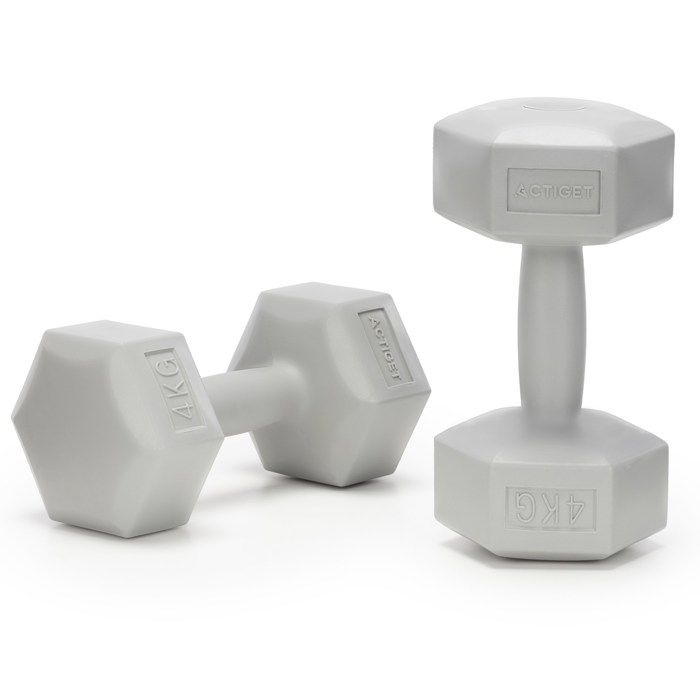 ACTIGET Hexagonal Dumbbells 2x4 kg for Fitness Exercises, Weights, Set of 2, Grey