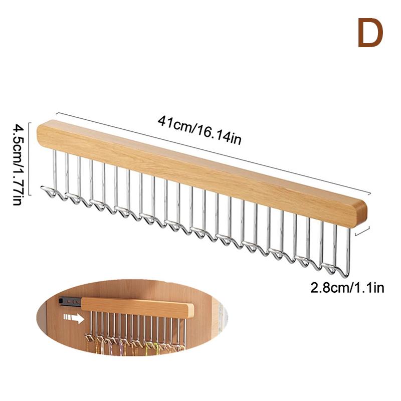 Wooden Wall Hanging With Telescopic Drying Rack With Stainless Steel Hook Pull-Out Space Saving Underwear Tank Top Organizer