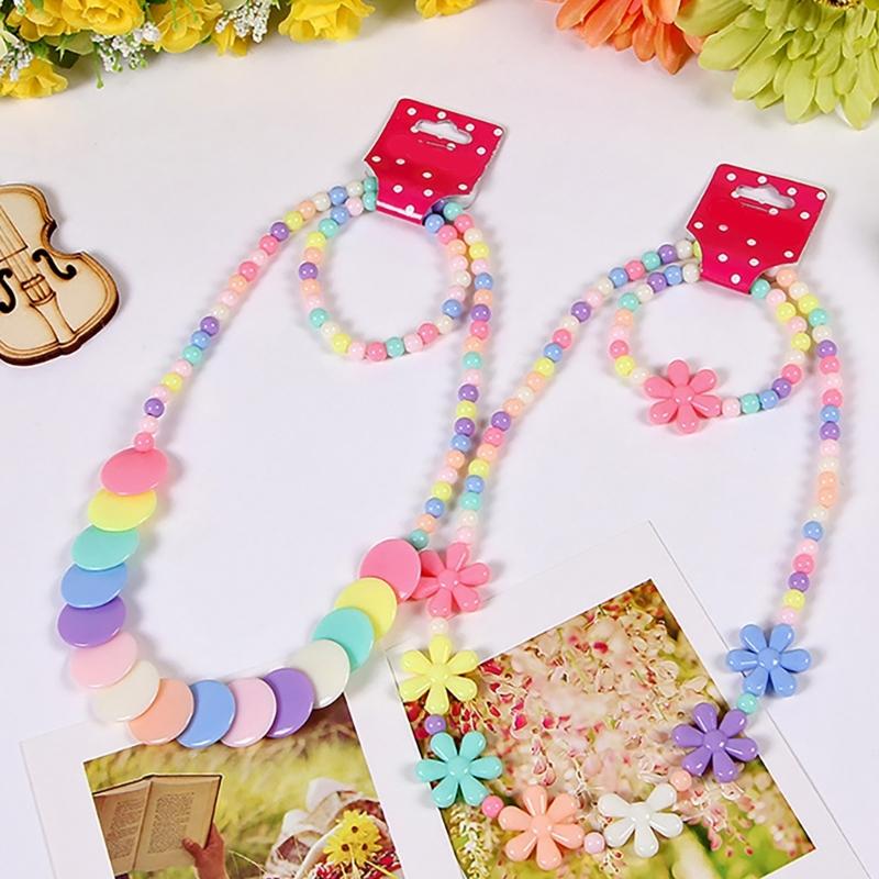 Candy Color Beads Necklace Bracelet Set Kids Jewelry Set Party Jewelry Plastic Texture Birthday Perfect for Kids Present