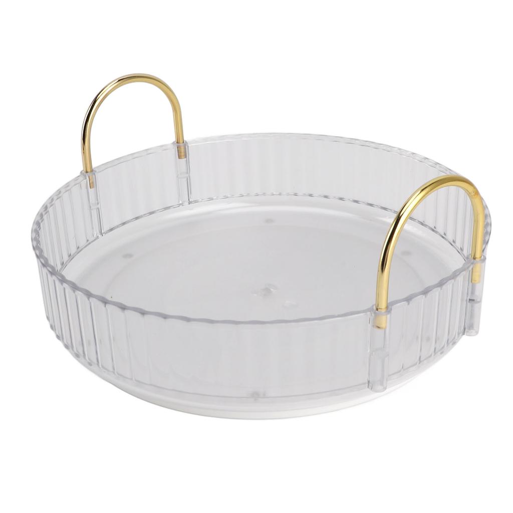 Round Storage Tray 360 Degree Rotating Waterproof Clear Desktop Display Tray with Dual Handles for Bedroom Bathroom