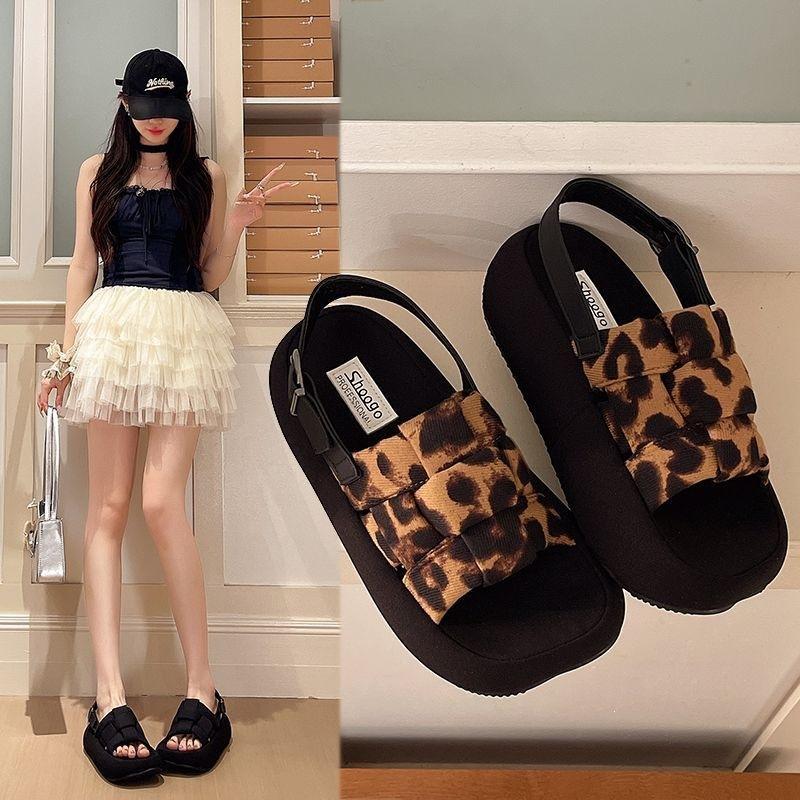 Wind Pedal Sandals Women'S Summer Outer Wear Heightening Woven One-Character Buckle Small Fragrant Wind Cool Slippers