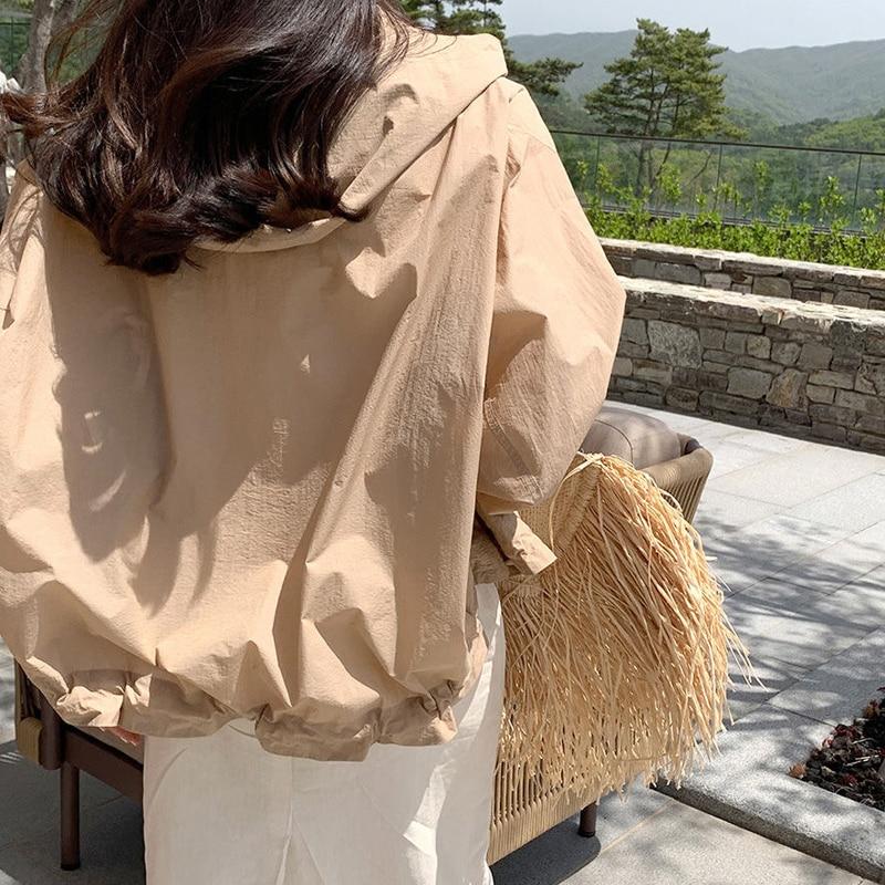 Sommer Sonnencreme Mit Kapuze Abgeschnitten Jacke Frauen 2023 Casual Zipper Mäntel Langarm Licht Dünne Hemd Damen Lose Kleidung 27234