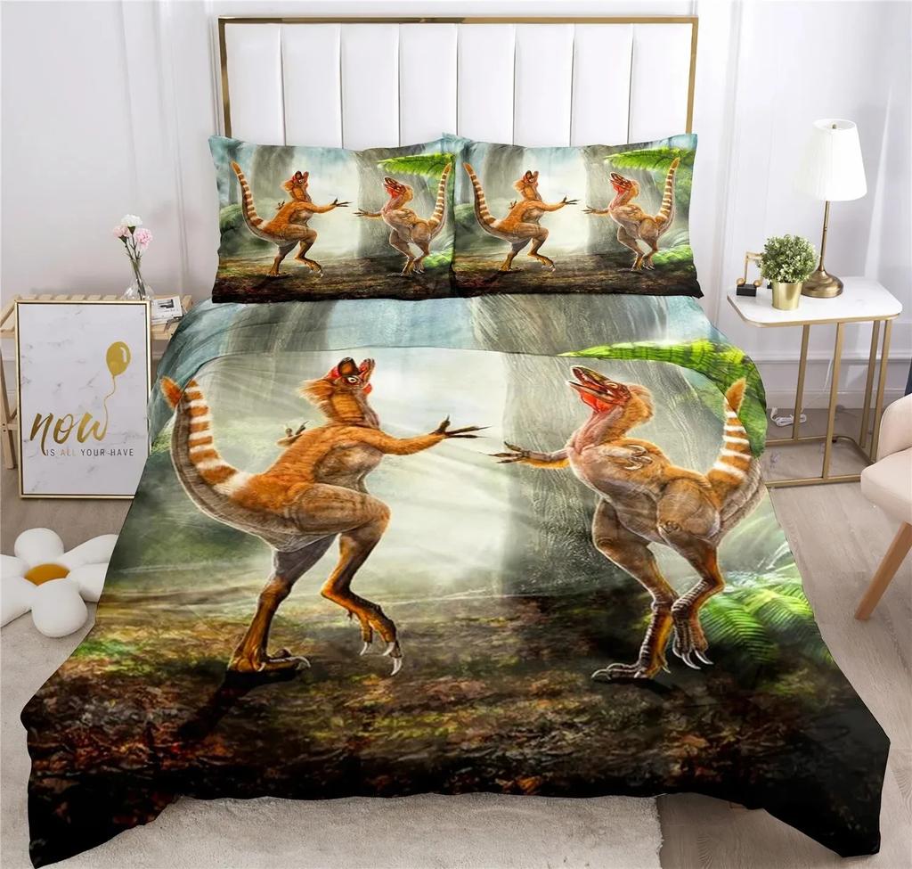 Duvet Cover Pillowcase Dinosaur Bedding Set Adult Boy Girl Bedroom Decor Kids Single Double Large Comforter Sets
