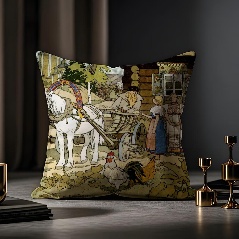 Slavic Mythology And Folk Tales Cushion Cover Anti-dustmite Pillowcase Invisible Zipper Silky Short Plush Sofa Cushion Cover