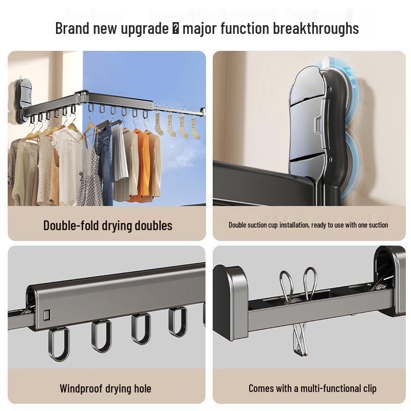 Suction Cup Folding Clothes Drying Rack - Retractable Indoor Hanger & Balcony Bay Window Drying Solution