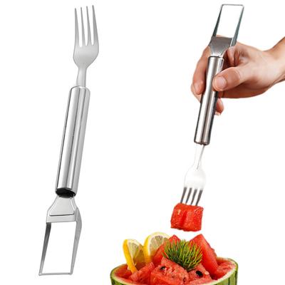 Krajalnica do arbuza Widelec do owoców Krajalnica do kostek melona mango Stal nierdzewna Dwugłowy widelec do arbuza Narzędzie do krojenia