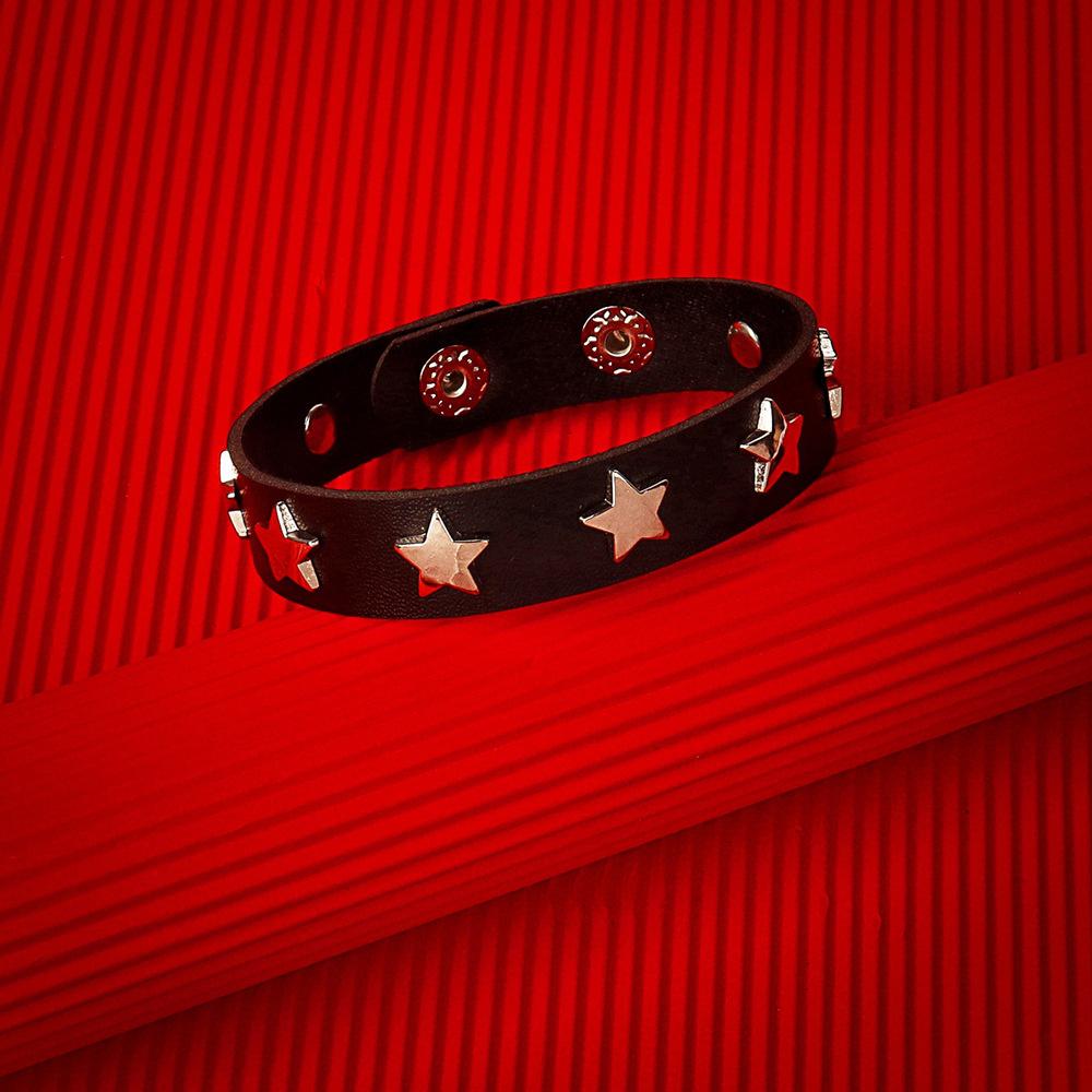 Fashion Women Man Punk Star Goth Bracelet Women Men Star Black PU Leather Bracelet Bangles Jewelry Gifts