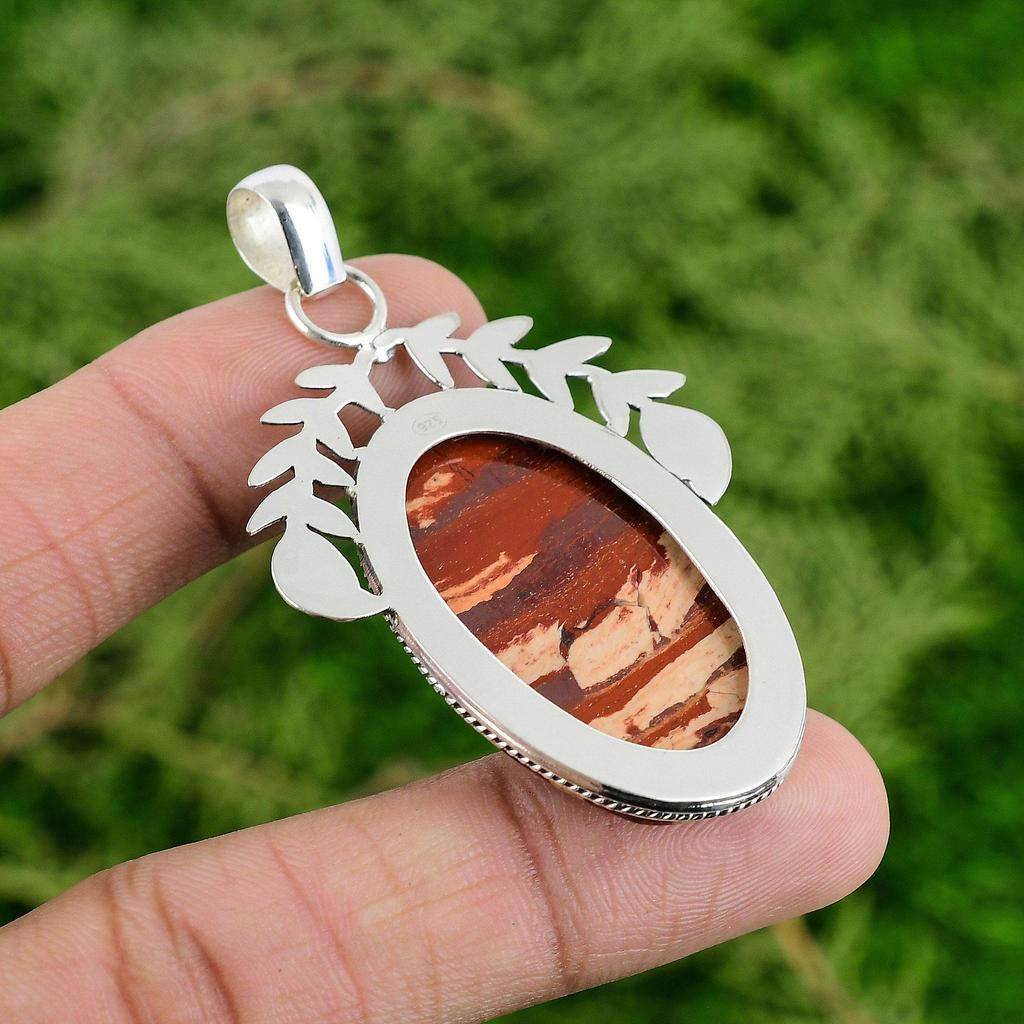 Daughters Day Deal Natural Red Snakeskin Jasper Bezel Pendant Sterling Silver