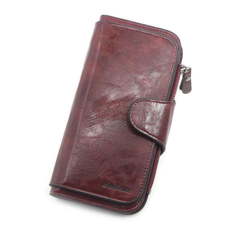 

Retro Oil Wax Leather Women s Wallet & Phone Bag with Buckle темно-червоний колір