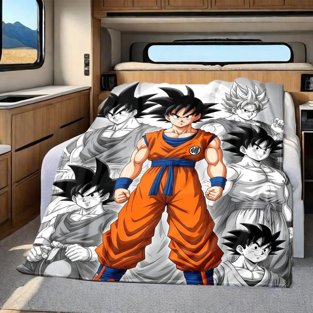 1PC Son Goku  Print Flannel Blanket, High Quality All Seasons, Home Decor, Warmth and Comfort, Perfect for Christmas Gifts