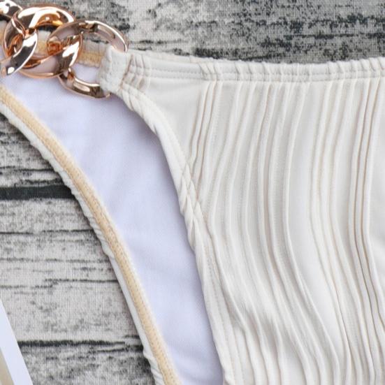 Set da 2 pezzi per costume da bagno da donna, con allacciatura a tre punti, scollo all'americana, imbottito, senza ferretto, con catena in metallo, abbigliamento sportivo da guado