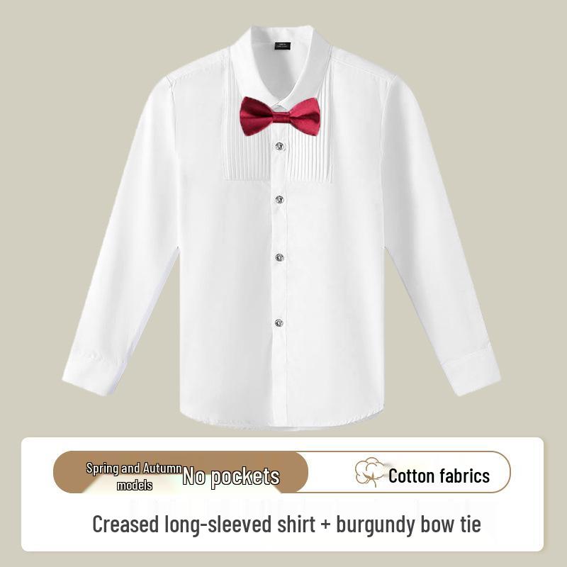 Children's Long-Sleeve White Shirt for Boys and Girls - School Uniform & Performance Wear for Spring and Autumn