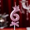 Pink Crown Candle Birthday 0-9 Number Cake Decoration Digital Candles Dessert Insert Decor Party Anniversary Day Cake Decor