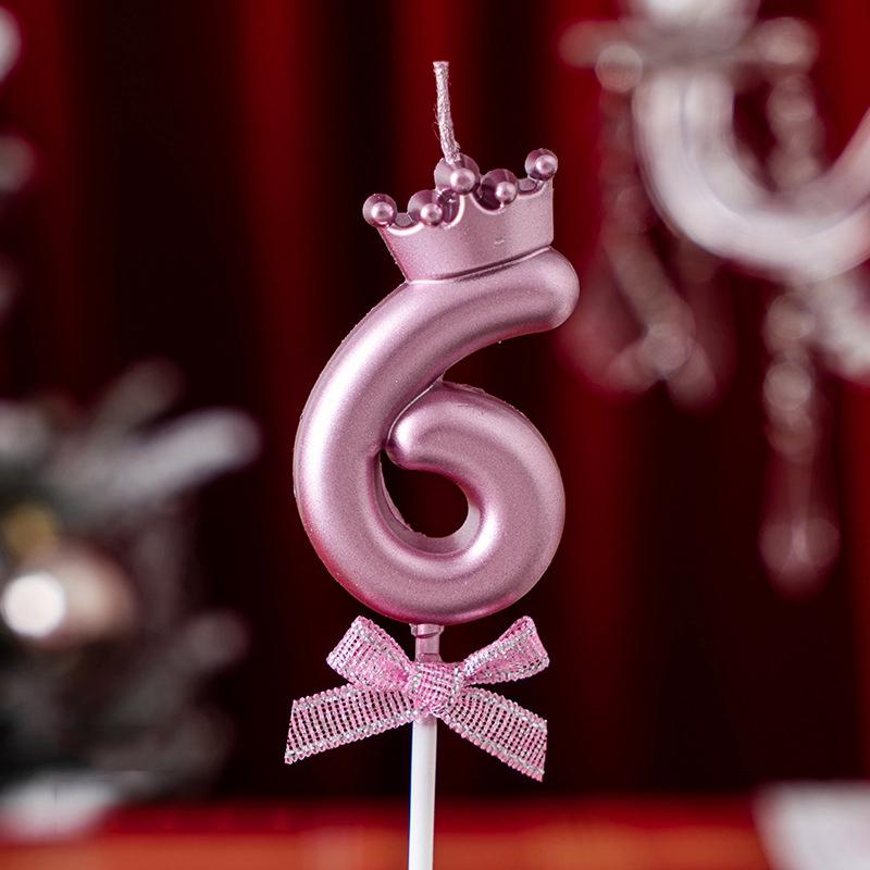 Pink Crown Candle Birthday 0-9 Number Cake Decoration Digital Candles Dessert Insert Decor Party Anniversary Day Cake Decor