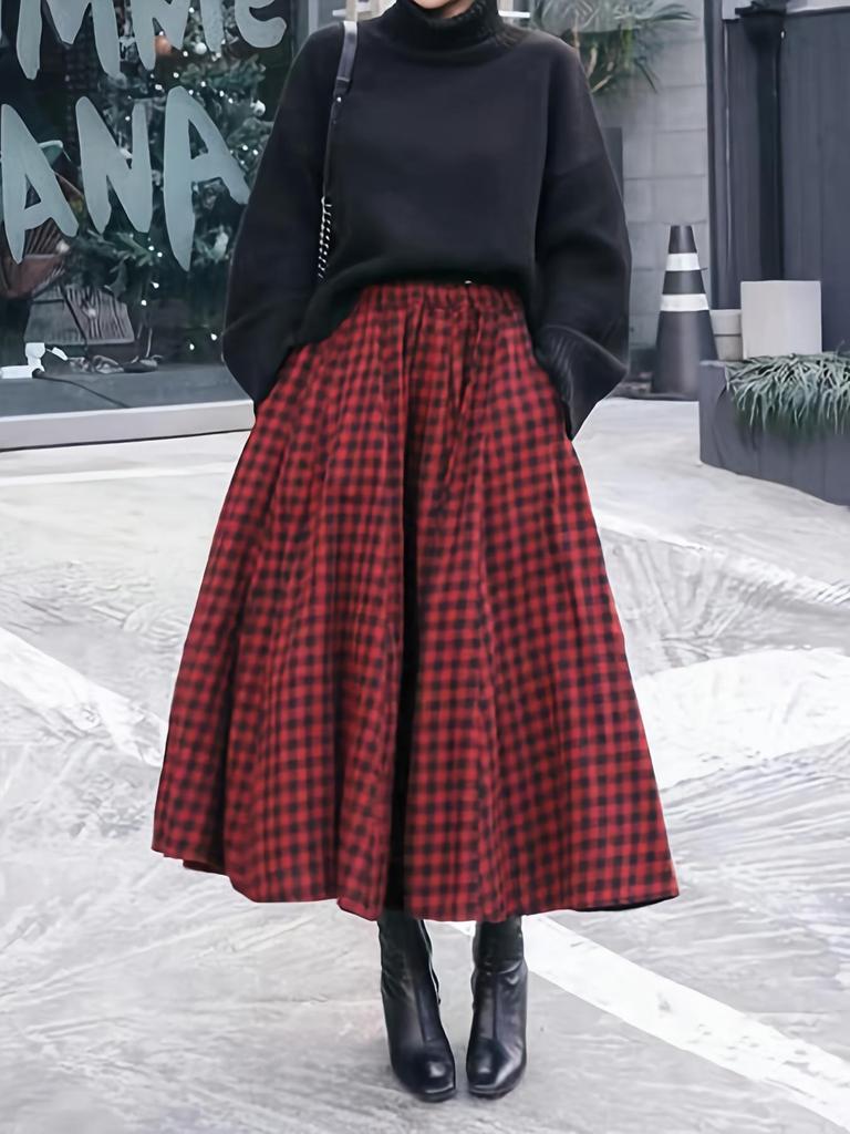 High-End Retro Plaid A-Line Skirt - Elegant, Versatile & Comfortable Slim Fit