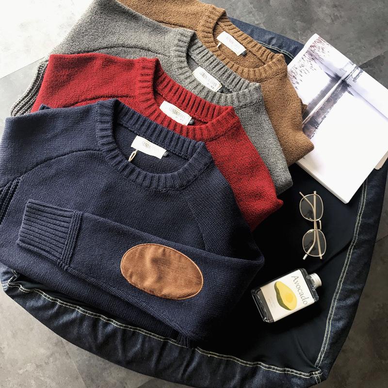 Men Patch Designs Sweater Oversize Fashion Pullover Knitted Sweaters Winter Korea Style Harajuku Streetwear Knit Pullovers