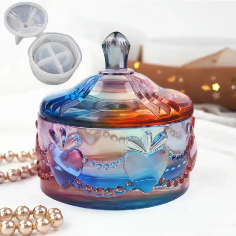 New Useful Diy Crystal Epoxy Resin Storage Box Mold Cute Love Cup Jewelry Box Mirror Silicone Mold Silicon Mold Art Baking Mold
