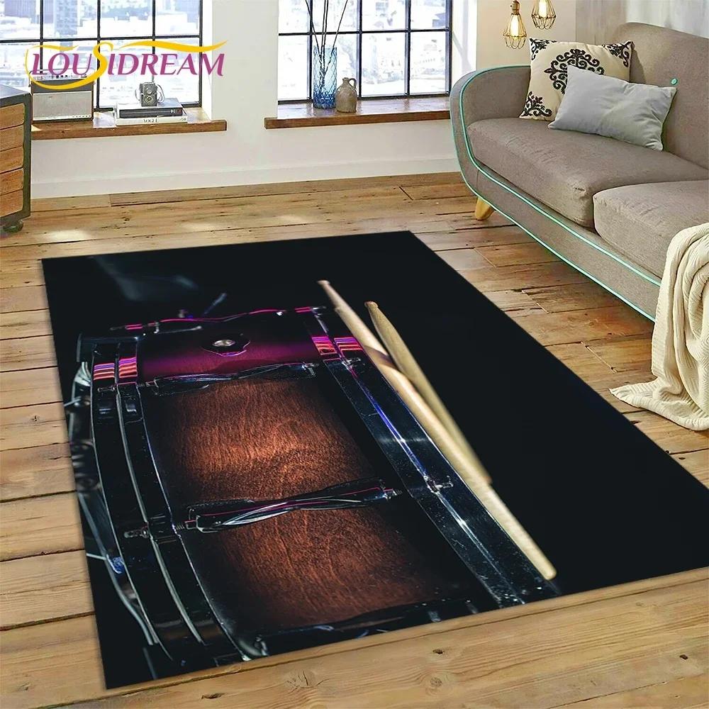 3D Drum Kit Drum Stand Set Music Instruments Carpet Rug for Bedroom Living Room Home Sofa Decoration,Child Large Decor Floor Mat