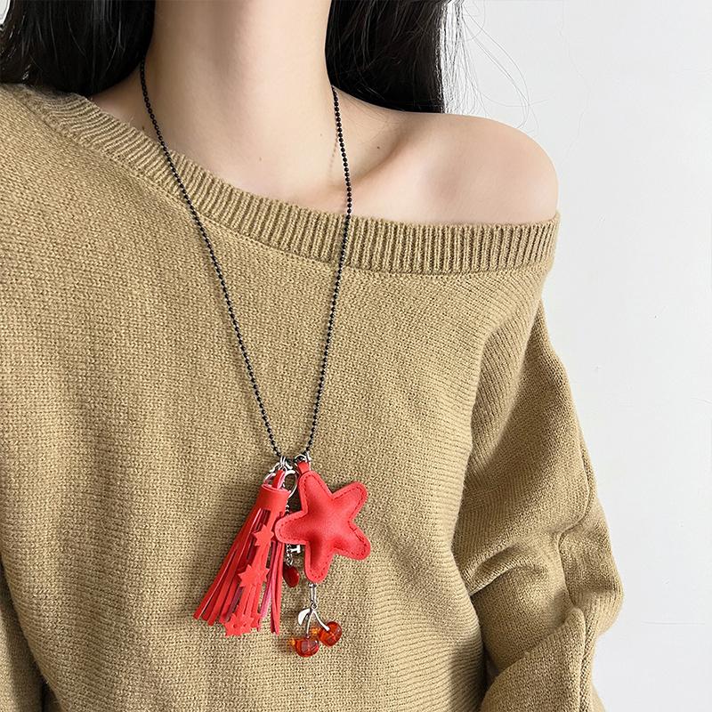 Elegant  Large Pendant Black Rope Long Necklace For Women Girls Versatile Sweater Chain Jewelry Accessories Gifts