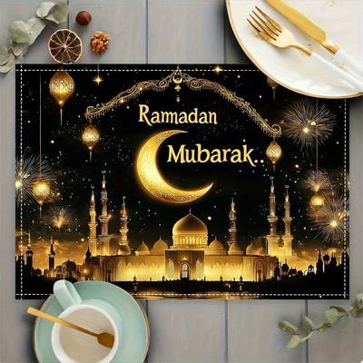 6er Set Ramadan Mubarak Tischsets - Elegantes Design in Gold mit Halbmond
