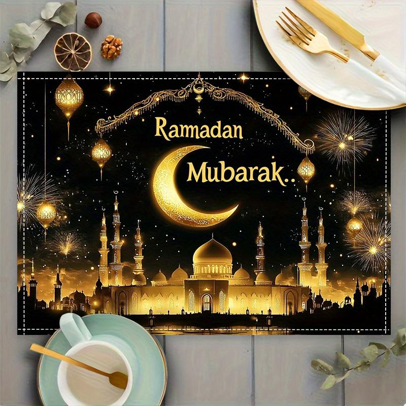 6PC Ramadan Mubarak Placemats - Elegant Golden & Crescent Moon Design 6PC 30X45cm