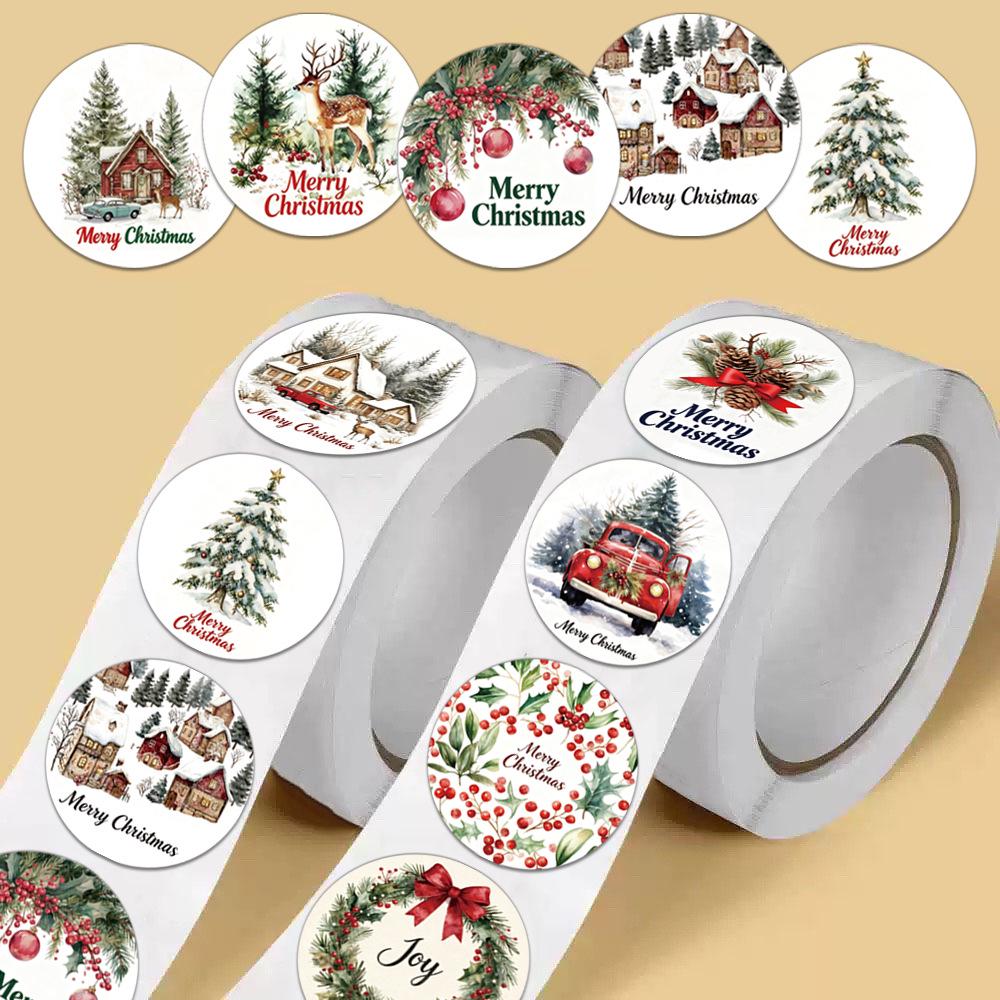 Merry Christmas Cartoon Adhesive Tape - 500 Sheets/Roll for Decoration & Envelope Sealing