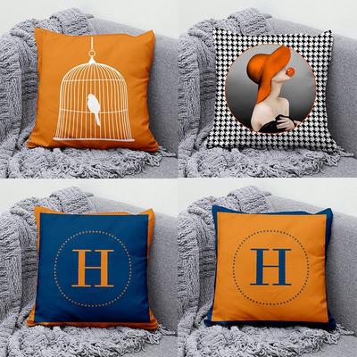 Leichter Luxus Orange Geometrisches Kissen Hochwertiges Zuhause Wohnzimmer Sofa Büro Sitzkissen Kern Kissenbezug