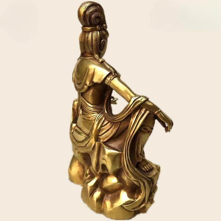 Koppar Buddha Staty Shuiyue Guanyin Bodhisattva Heminredning Dekoration Prydnader