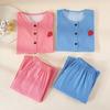 Womens Cotton Pajamas Set Long Sleeve Button Front Round Neck Soft Loungewear Pink Blue Strawberry Fall Winter