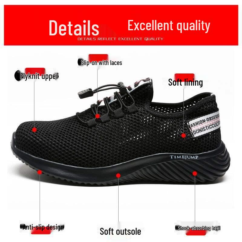 Men's Summer Flyknit Steel Toe Work Shoes, Breathable and Anti-Smash with Solid Sole