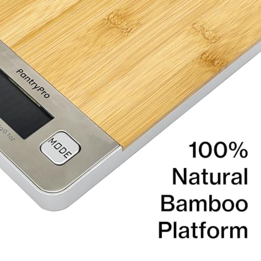 Bamboo Platform Digital Kitchen Scale 11 Pounds Ccity LCD Display Grams and Ounces AAA Battery Included Natural