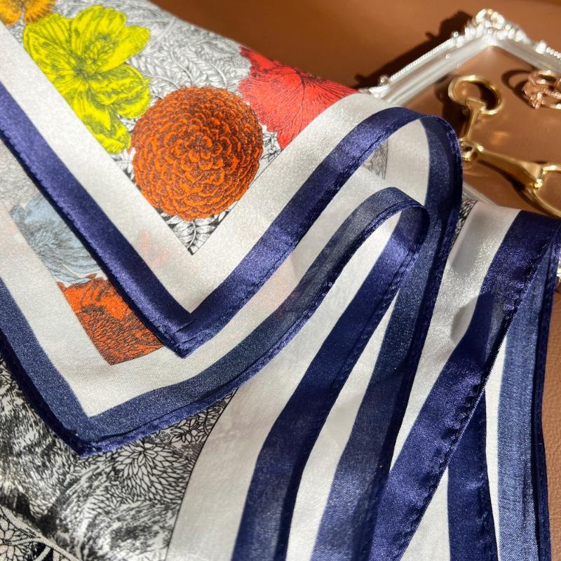 Spring Plain Crepe Satin New Return To Nature Printed Silk Scarf Women's High-end Mulberry Silk Square Scarf Shawl