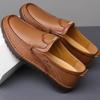 Herresko i ekte skinn, flate, uten lisser, myk såle, loafers, sommer, utendørs, fotturer, kjøring, mokasiner for menn