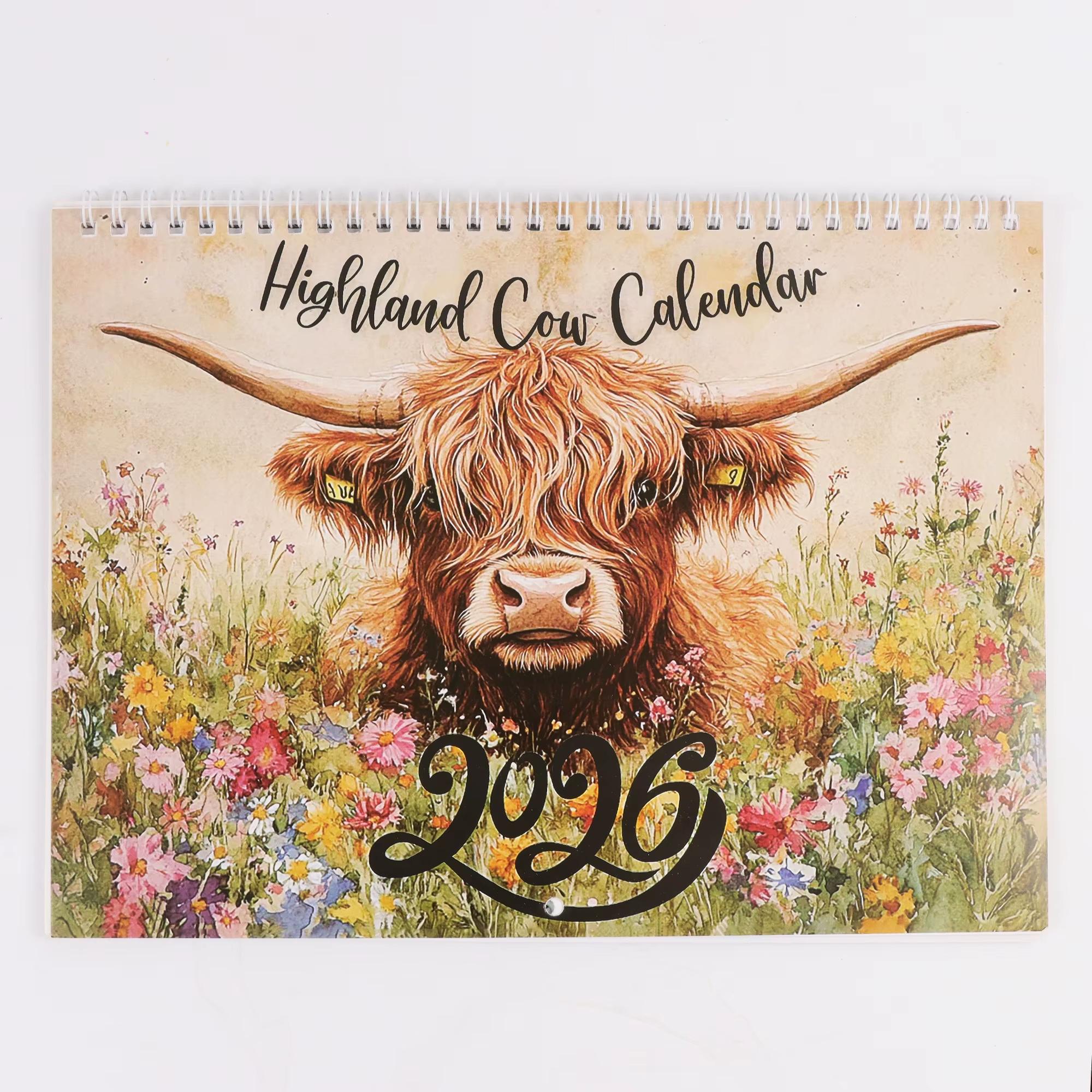 

2026 Funny Highland Cow Calendar Rural Cottage Wall Decor And Monthly Planner Art Cattle Calendar For 2026 In Scottish Arts