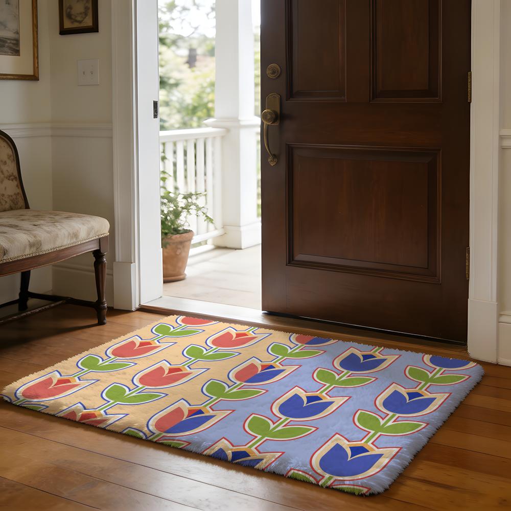 Cute Cartoon Tulip Floor Mat Soft Flannel Absorbent Mat Non-Slip Rug Home Bedroom Bathroom