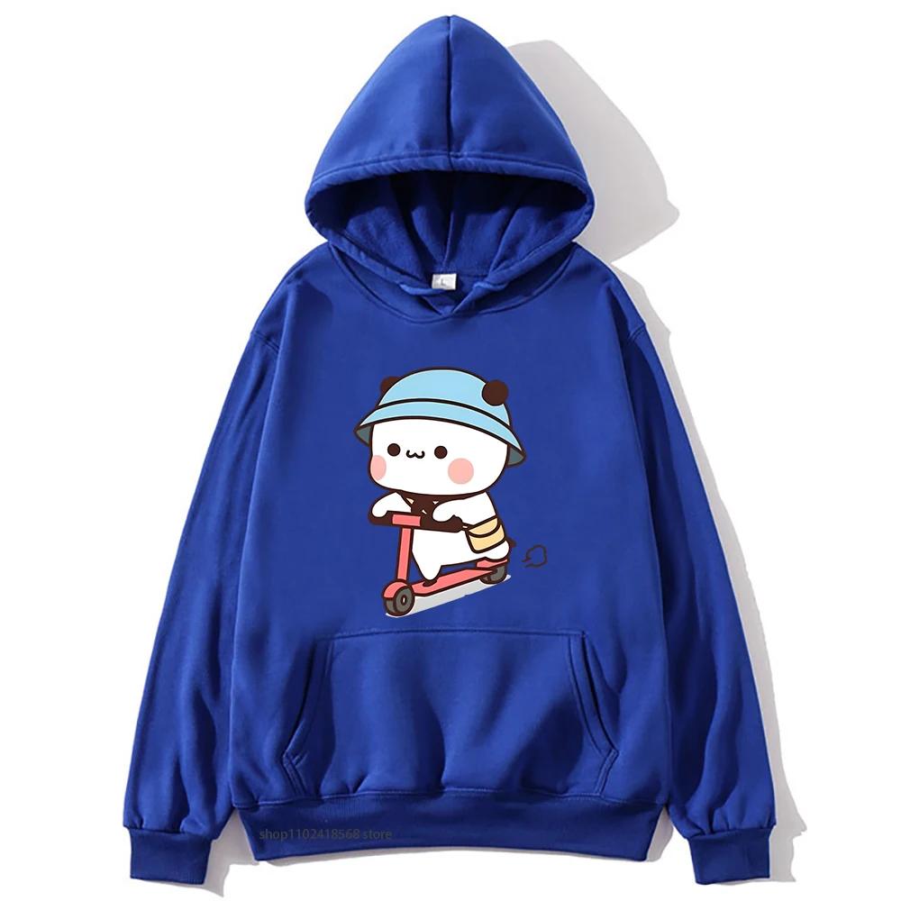 Mochi Brownie Bear Bike Riding Hoodie for Men Bubu Dudu Sweatshirt Couple Clothes Long Sleeve Clothing