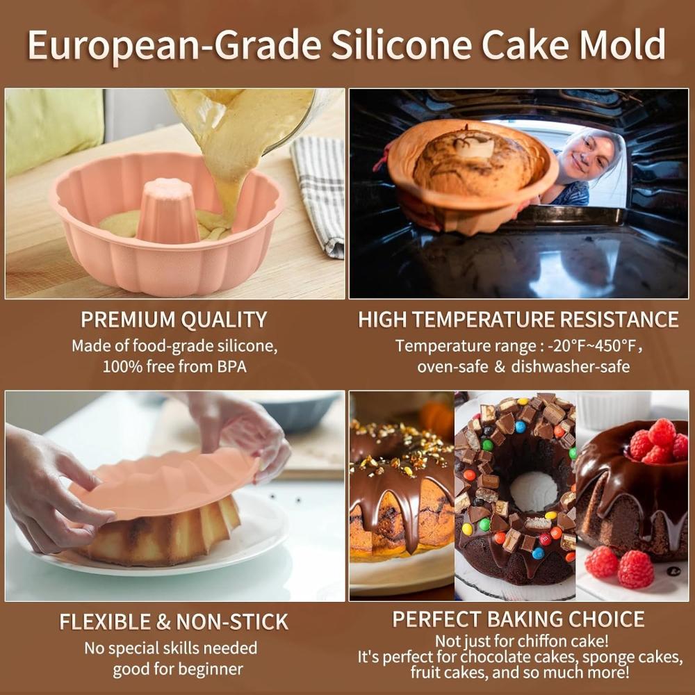 1-12PCS Silicone Cake Pan Nonstick Silicone Cake Molds Baking Cake for Jello Gelatin Cake Brownie and Bread Withstand Temperature from -40℉ to 446℉