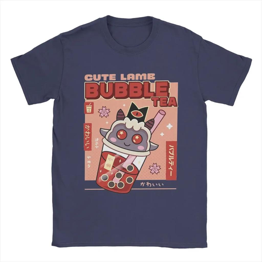 Casual Cute Lamb Bubble Tea Cult Of The Lamb TShirt Unisex O Neck 100 Cotton T Shirt Game Anime Tees Printing Clothes